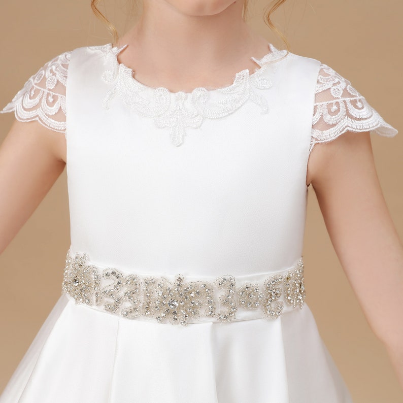 Robe de fille de fleur de satin ivoire, robe de première communion pour enfants, robe de bal de princesse, robe de princesse pour enfants, robes de filles de fleurs pour le mariage image 8