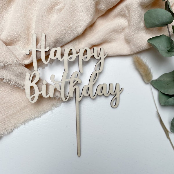 Caketopper Happy Birthday, Geburtstag, Holz, Tortenstecker, Wunschtext, Personalisiert