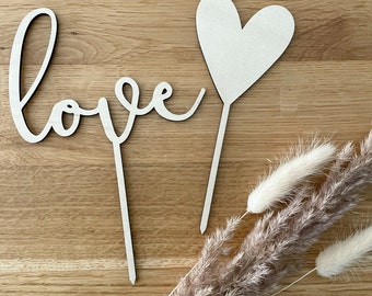 Cake topper, amore, cuore, tappo per torta, San Valentino, carattere 3D in legno