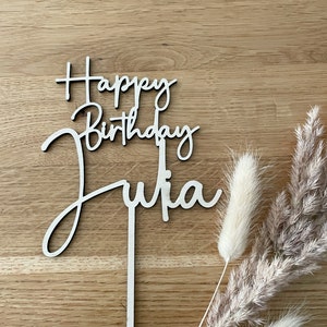 Caketopper personalisiert mit Name, Happy Birthday, Tortendeko, Kuchenstecker, Geburtstag, Holz Bild 1