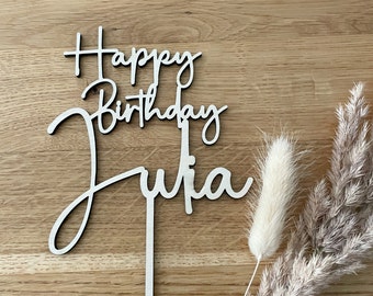 Caketopper personalisiert mit Name, Happy Birthday, Tortendeko, Kuchenstecker, Geburtstag, Holz