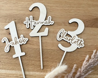 Personalized cake topper with number and name, birthday, cake decoration, cake topper