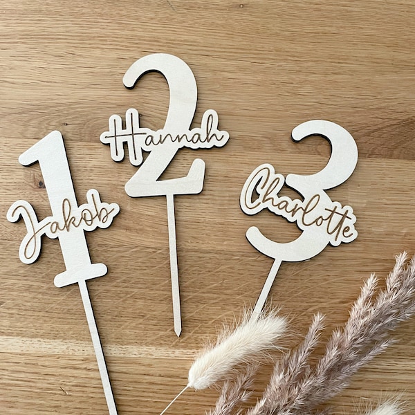 Caketopper personalisiert mit Zahl und Name, Geburtstag, Tortendeko, Kuchenstecker