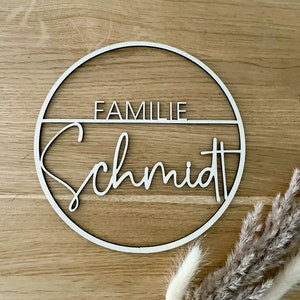 Family door wreath, wooden ring, loop, personalized, wood, sustainable, lettering