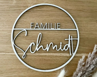 Family door wreath, wooden ring, loop, personalized, wood, sustainable, lettering