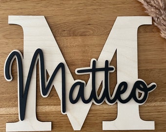 Personalized wooden door sign, personalized with desired name, sign for children's room, gift, sustainable, wood, lettering