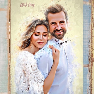 Arte de retrato de pareja personalizado, retrato de acuarela de foto, boda, aniversario, regalo de compromiso, pintura de arte fotográfico