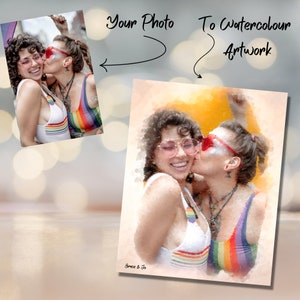 Acuarela de foto, retrato de pareja personalizado, retrato personalizado de foto, arte personalizado, regalo de boda, esposo, esposa, regalo de compromiso,