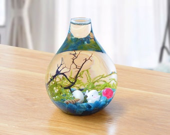 Ocean Micro Landscape, Ecological Aquarium DIY Crafts, Terrarium Kit with Java Moss, Apatite Chips, Sea Fan and Shells, Home Desk Decor