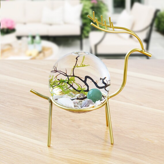 Desktop Aquarium Kits Small Glass Globe Vase With Metal Deer