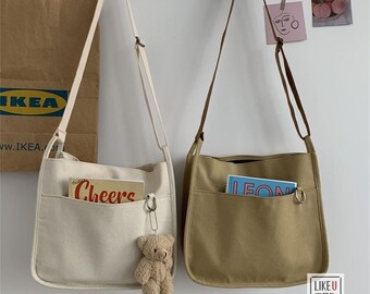 Japanese Original Multi Pocket Canvas Shoulder Bag,Econ Friendly Bag,Crossbody Bags,Messenger Bag,Tote Bag Cute,Shopping Bag,Corduroy Bag