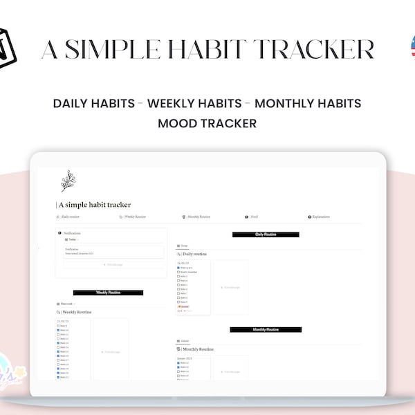 A simple habit tracker notion template perfect to create new habits and note your mood every day