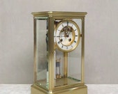Antique French Four Glass and Brass Mantel Clock 1880s