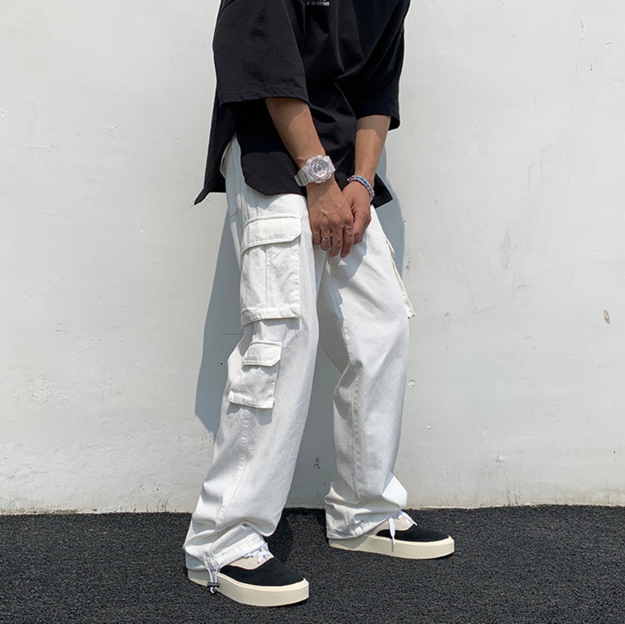 Casual Pants Men Cargo Pockets Retro Fashion High Street Loose - Etsy