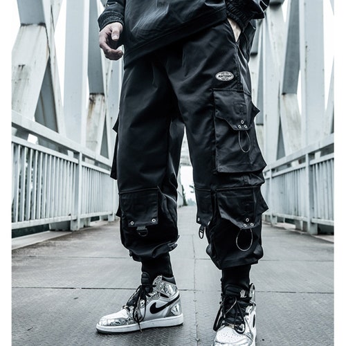 Black Cargo Pants Men Joggers Hip Hop Techwear Pants Hippie - Etsy