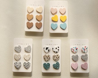 Heart Acrylic Stud Earrings for Women,  3Pairs/set Macaron Colorful Dots Leopard Stripe Earrings, Jewelry Accessories