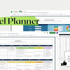 Travel Planner, Travel Organizer, Travel Budget, Packing List, Digital Planner, Excel Spreadsheet and Google Sheets, Editable Template