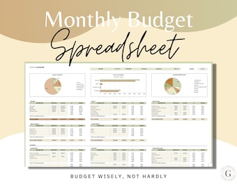 Monthly Budget Spreadsheet Template Excel Google Sheets, Digital Budget Planner, Expense Tracker, Financial Planner, Budget Template