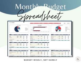 Monthly Budget Spreadsheet Template Excel Google Sheets, Digital Budget Planner, Expense Tracker, Financial Planner, Budget Template