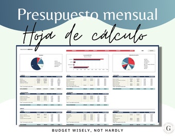Presupuesto mensual Excel Google Sheets, Planificador de presupuesto digital, Rastreador de gastos, Planificador financiero