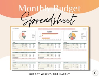 Monthly Budget Spreadsheet Template Excel Google Sheets, Digital Budget Planner, Expense Tracker, Financial Planner, Budget Template