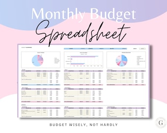 Monthly Budget Spreadsheet Template Excel Google Sheets, Digital Budget Planner, Expense Tracker, Financial Planner, Budget Template