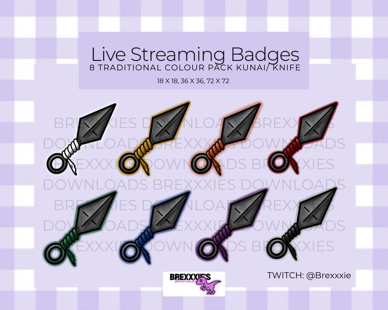 Traditional Colour Kunai Knife Live Streaming Badges (twitch, Youtube
