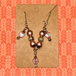Gold and Pink Beaded Heart Charm Necklace