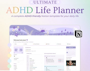 ADHD Notion Life Planner | ADHD Notion Template, ADHD Notion, Notion Dashboard, All in one Notion Template, Personal Planner for Notion