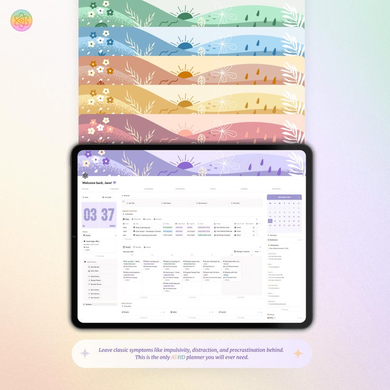 ADHD Notion Life Planner | ADHD Notion Template, ADHD Notion, Notion Dashboard, All in one Notion Template, Personal Planner for Notion afbeelding 5