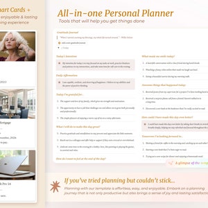Op de afbeelding: Een printbare planner-sjabloon met een geel en oranje kleurenschema. De sjabloon bevat secties voor dankbaarheid, dagelijkse affirmaties en doelen. De tekst "Als je hebt geprobeerd te plannen maar er niet aan kon blijven..." staat in de rechterbenedenhoek.
