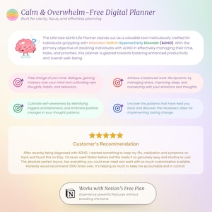 ADHD Notion Life Planner | ADHD Notion Template, ADHD Notion, Notion Dashboard, All in one Notion Template, Personal Planner for Notion afbeelding 2