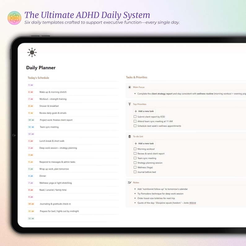 ADHD Notion Life Planner | ADHD Notion Template, ADHD Notion, Notion Dashboard, All in one Notion Template, Personal Planner for Notion afbeelding 8