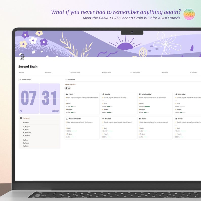 ADHD Notion Life Planner | ADHD Notion Template, ADHD Notion, Notion Dashboard, All in one Notion Template, Personal Planner for Notion afbeelding 11