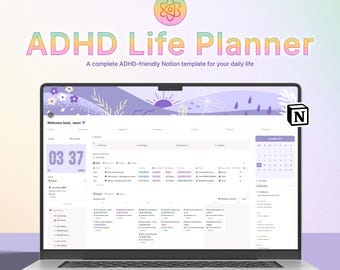 ADHD Notion Life Planner | ADHD Notion Template, ADHD Notion, Notion Dashboard, All in one Notion Template, Personal Planner for Notion