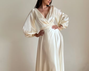 Minimalist wedding dress long sleeve, Silk wedding dress, Simple wedding dress, Satin wedding dress, Elopement dress, Sexy wedding dress