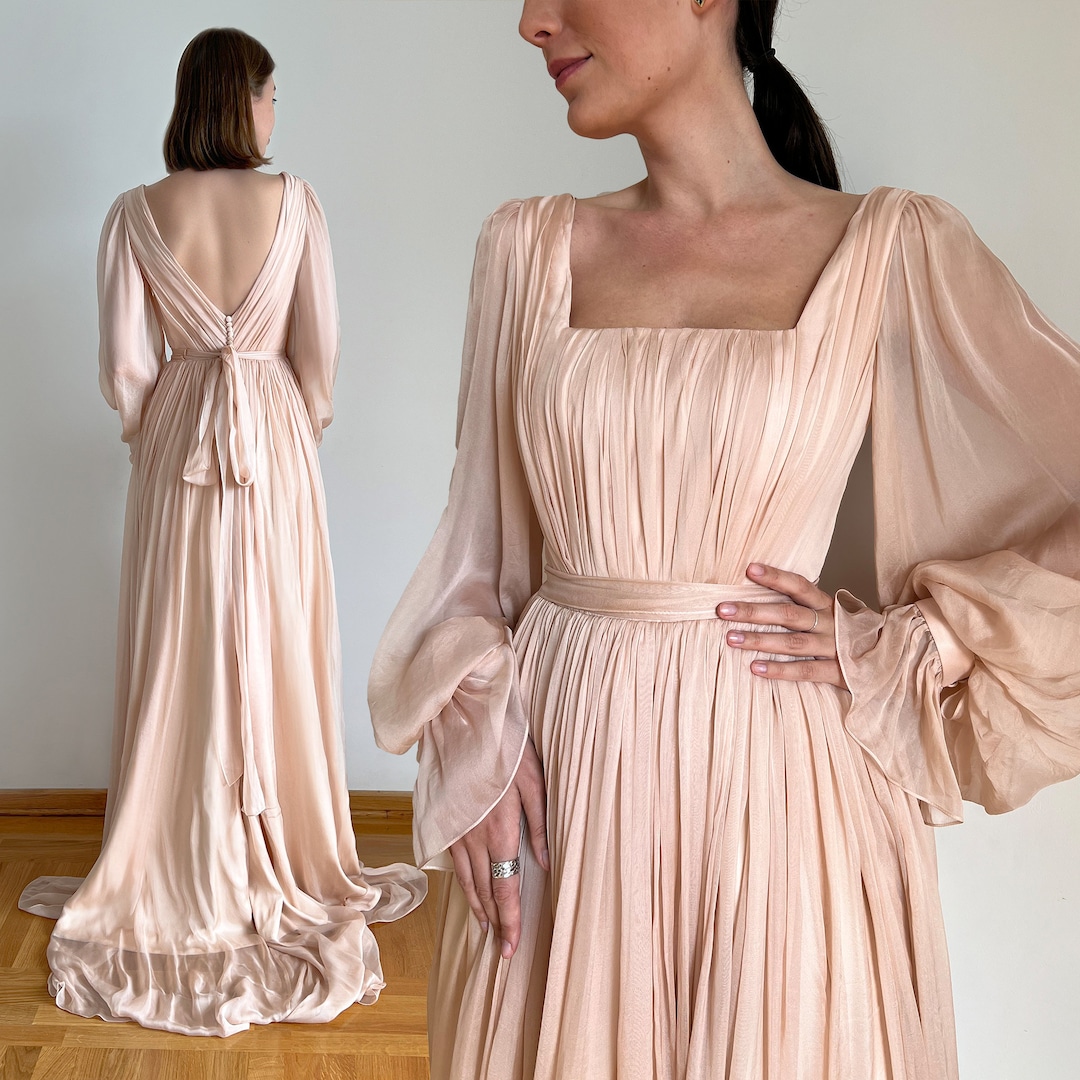 Robe de mariée à encolure carrée, robe de mariée blush, robe de - Main Image