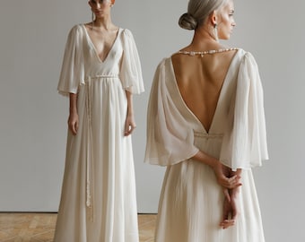 Rustic wedding dress, Ivory wedding dress, Unique wedding dress, Boho wedding dress, Summer wedding dress, Flowy wedding dress,