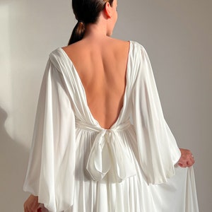 Open back wedding dress, Wrap wedding dress, Silk wedding dress, Long sleeve wedding dress, Backless wedding dress, Beach wedding dress