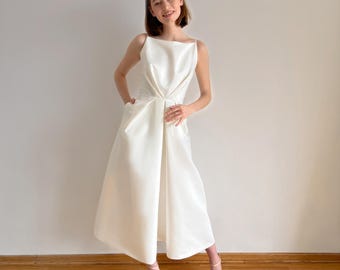 Minimalist Satin Tea Length Wedding Dress | Modern Bridal Gown