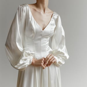 Long sleeve wedding dress, Satin wedding dress, Silk wedding dress, Flowy wedding dress, Elopement dress, Simple wedding dress