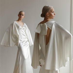 Bohemian wedding dress long sleeve, Unique wedding dress, Minimalist wedding dress, Silk wedding dress, Bell sleeve wedding dress