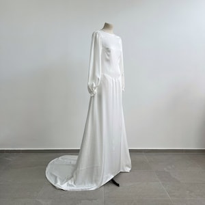 Minimalist wedding dress long sleeves, Silk wedding dress, Backless wedding dress, Simple wedding dress, Civil wedding dress