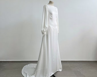 Minimalist wedding dress, Silk wedding dress, White wedding dress, Elegant wedding dress, Ivory wedding dress, Satin wedding dress