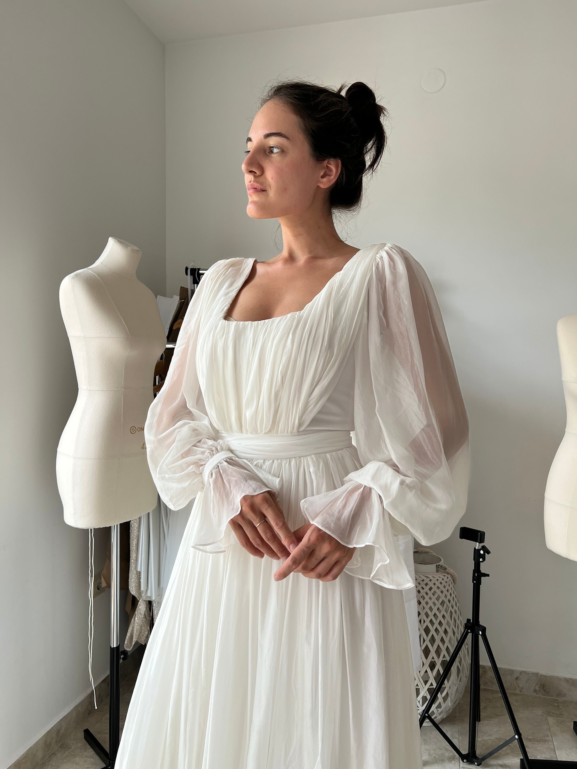 Modest Wedding Dress Bishop Sleeve, Boho Bridal Gown Square Neck - Etsy Modest Wedding Dress Bishop Sleeve, Boho Bridal Gown Square Neck - Etsy