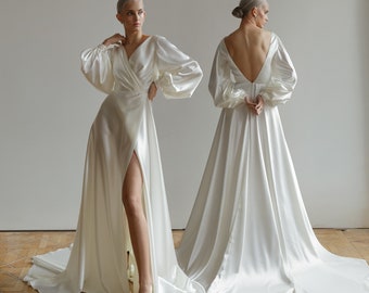 Minimalist wedding dress, Simple wedding dress, Satin wedding dress, Ivory wedding dress, Elopement dress, Sexy wedding dress