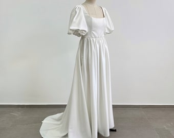 Weißes Hochzeitskleid, Hochzeitskleid Boho, schlichtes Hochzeitskleid, rustikales Hochzeitskleid, schlichtes Hochzeitskleid, lässiges Hochzeitskleid