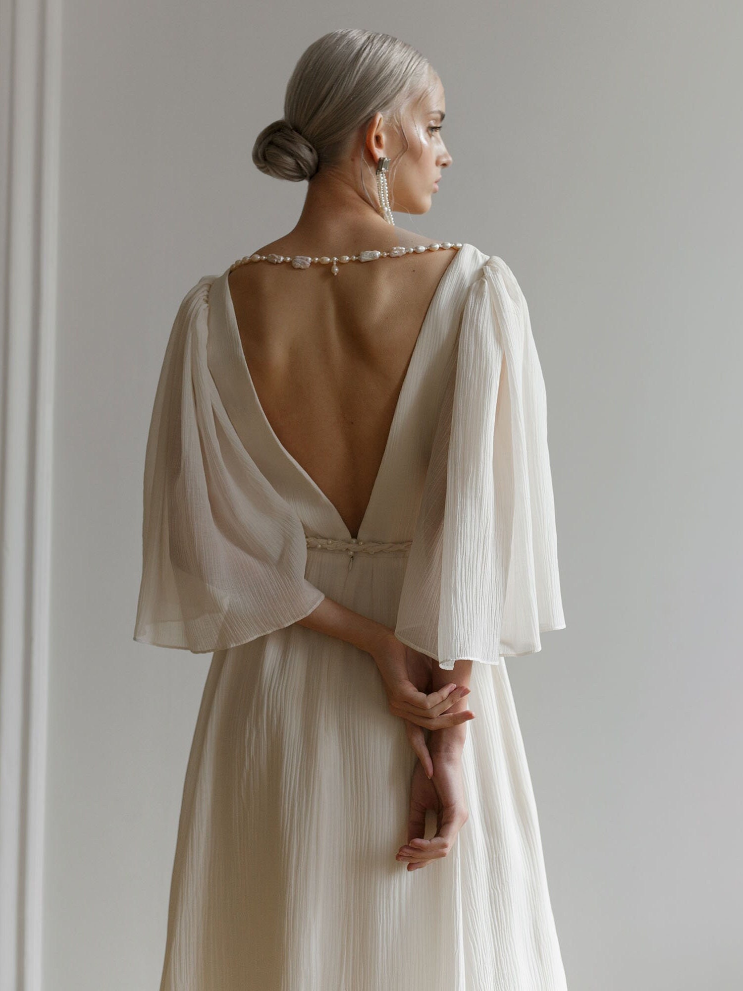 Bohemian wedding dress bell sleeves, Rustic wedding dress, Open back wedding dress, Custom wedding dress, Hippie wedding dress