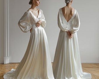 Robe de mariée minimaliste, Robe de mariée en soie, Robe de mariée Aline, Robe de mariée élégante, Robe de mariée ivoire, Robe de mariée en satin