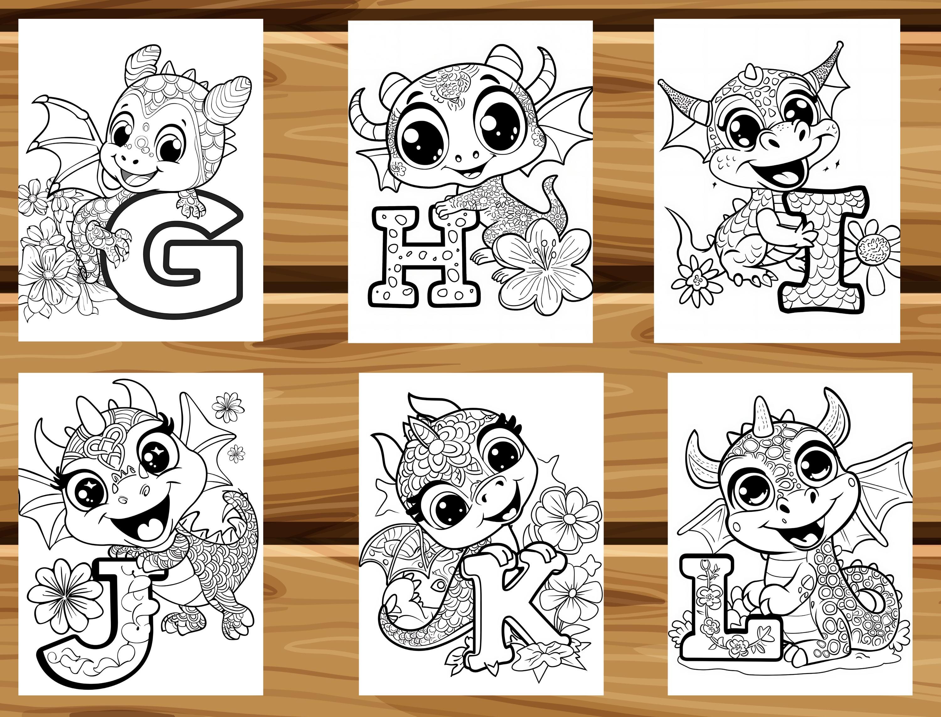 Dinosaur Alphabet Coloring Book for Kids, ABC & Numbers Printable PDF ...